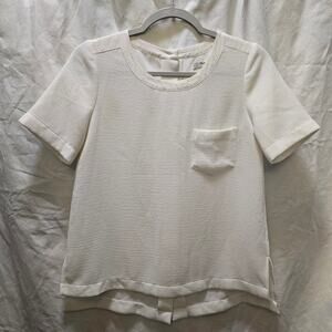 Madewell white textured button-down back short sleeve top poly/silk slits